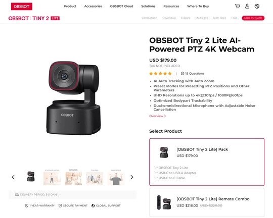 OBSBOT Tiny 2 Lite